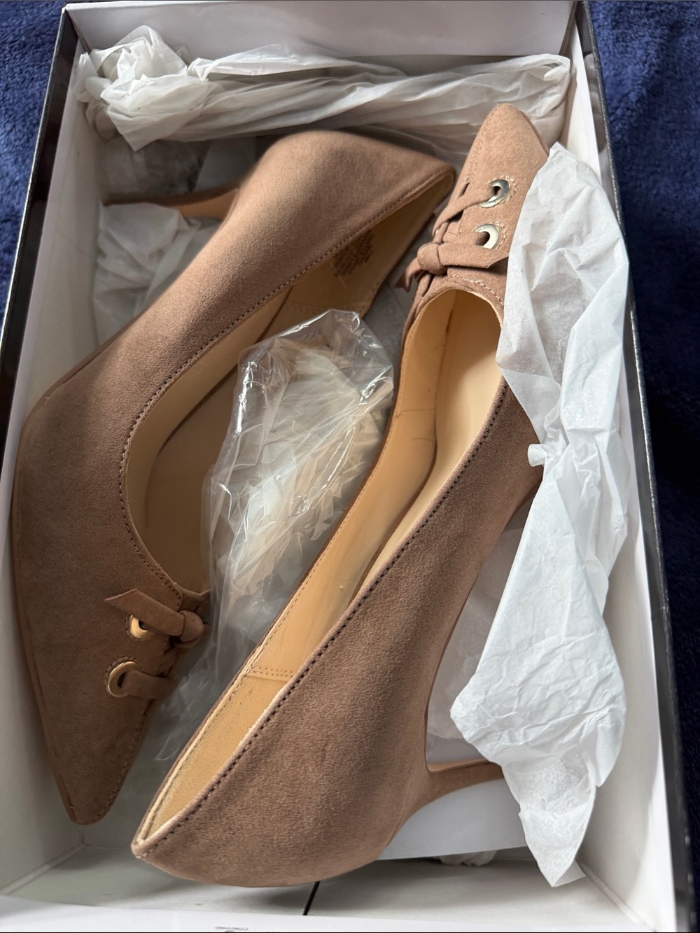 Nine West Tan Suede Pointed-Toe Low Heel Pumps